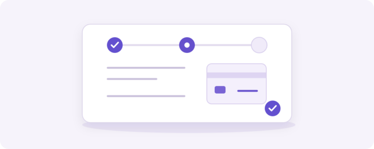 Illustration of the checkout steps and a payment choice in Checkout by Yindle.