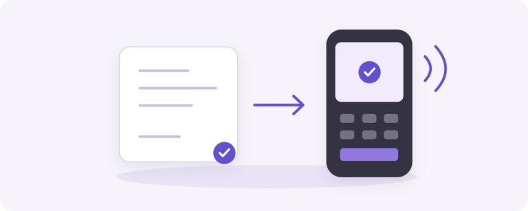 Illustratie van een gecontroleerde order en een betaalterminal in Mollie Terminal Payments by Yindle.